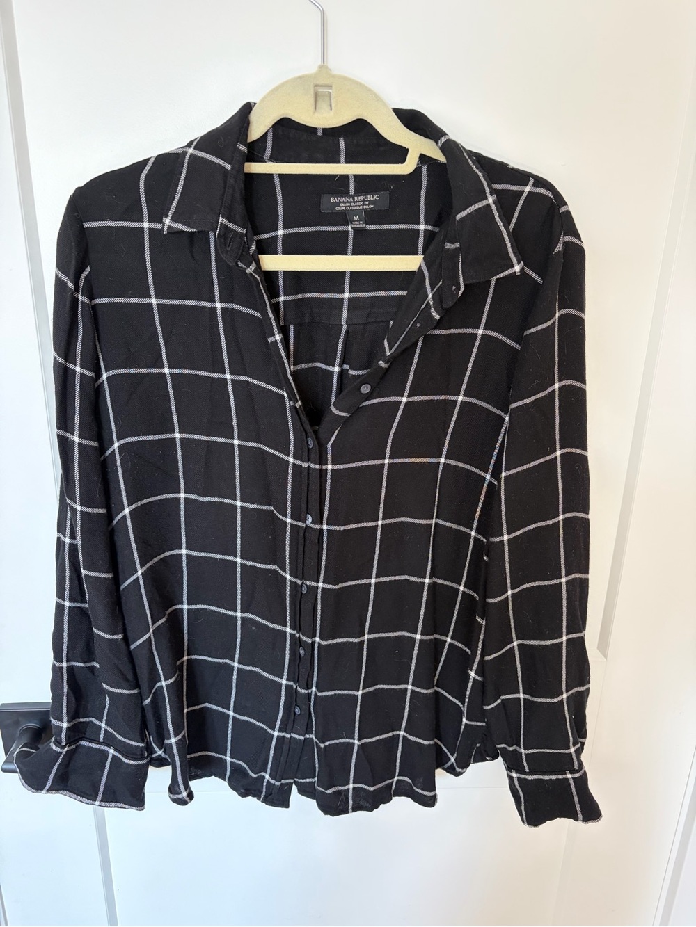 Banana Republic Black and White Windowpane Button-Down Shirt